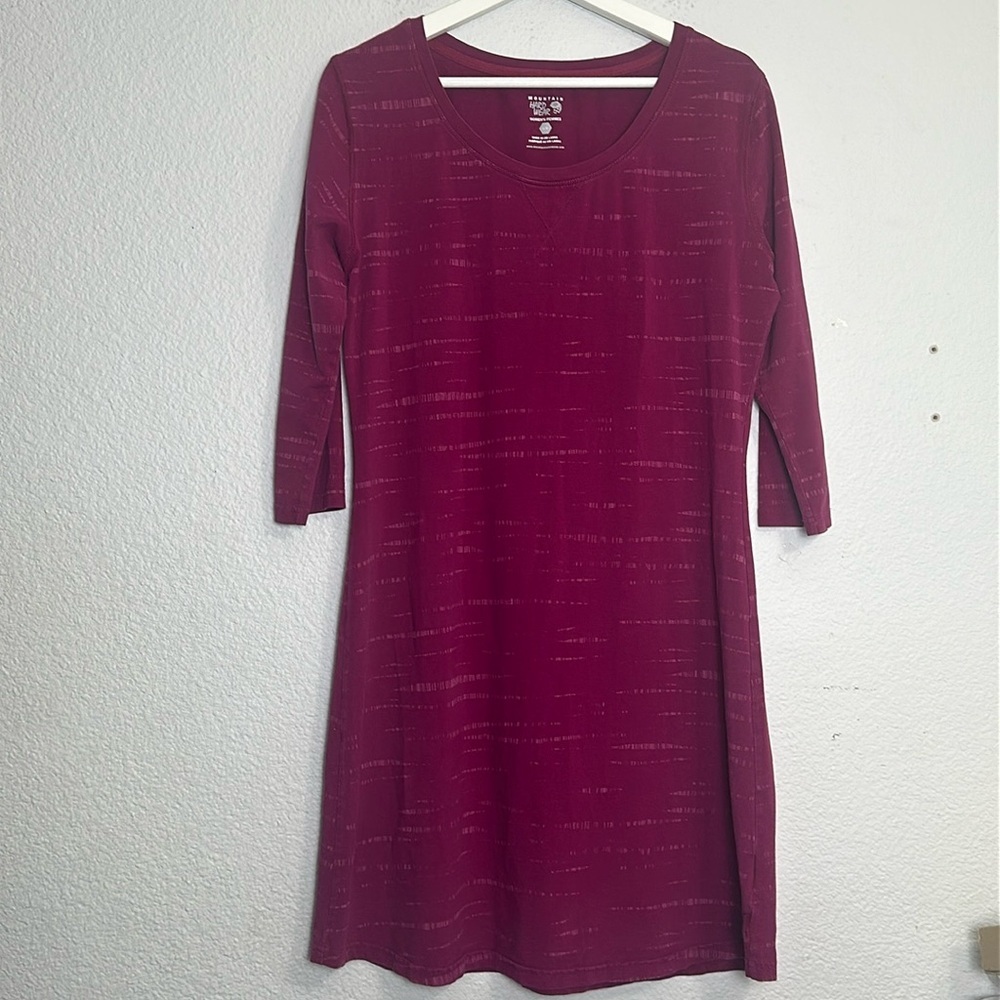 Mountain Hardware Women’s Size Large Burgundy 3/4 Sleeve‎ Short Cotton Dress